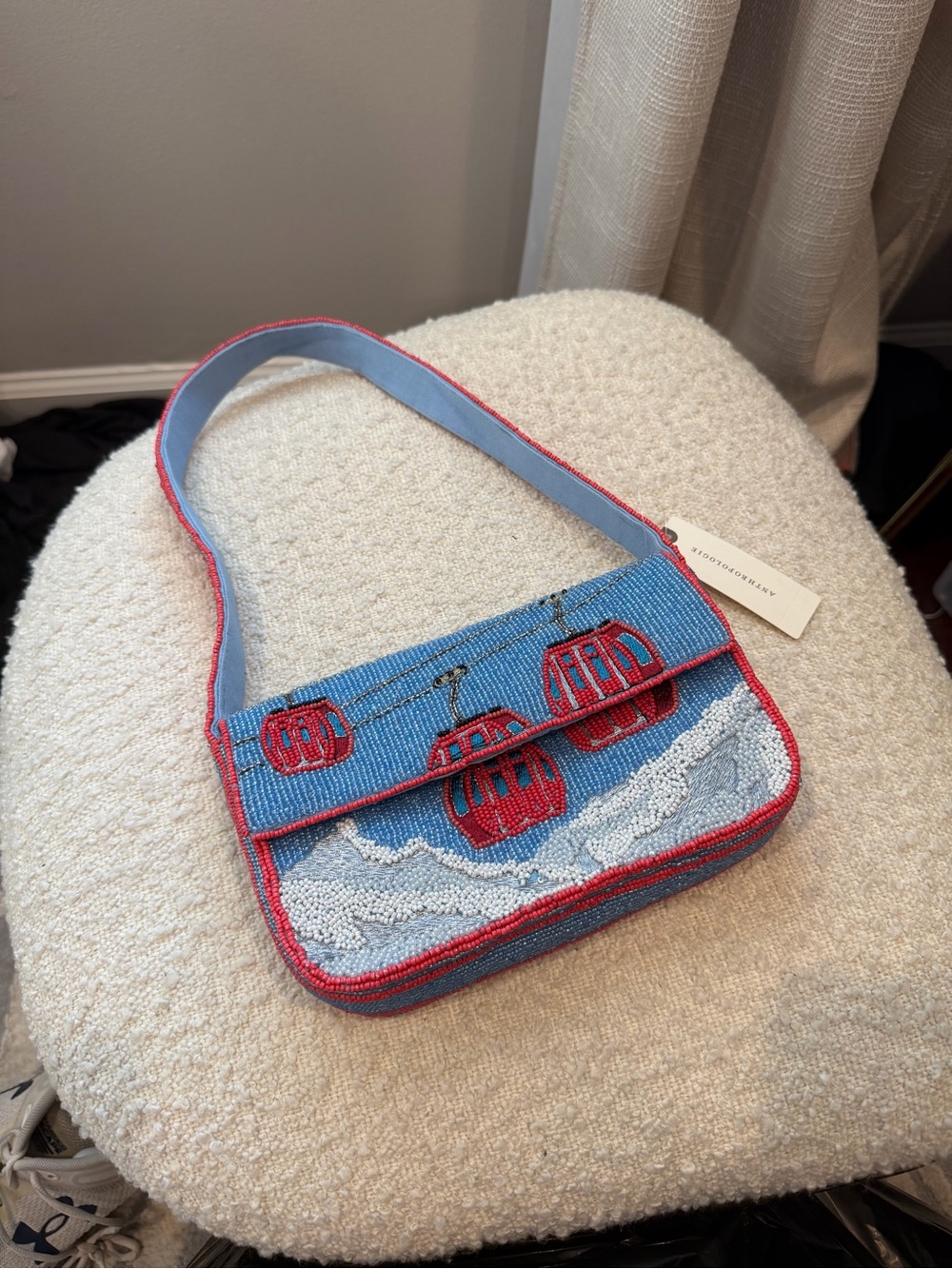 NWT Limited Edition Anthropologie Fiona Beaded Bag with Winter Gondola
